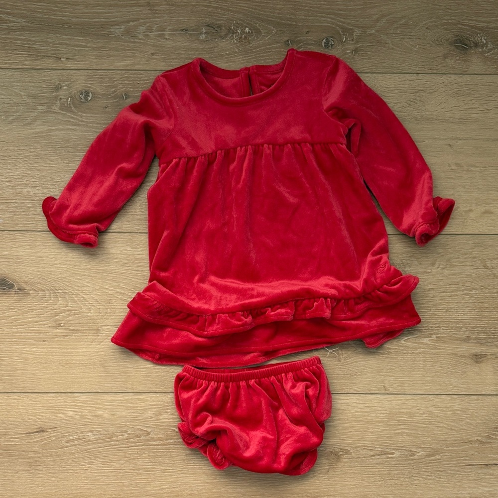 Vineyard Vines Red Velvet Baby Dress Set